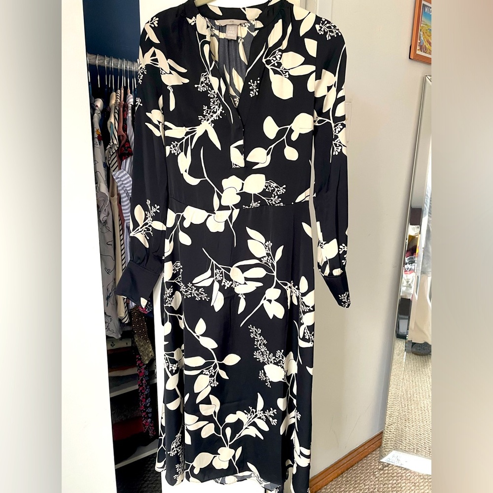 Silky black and white floral dress